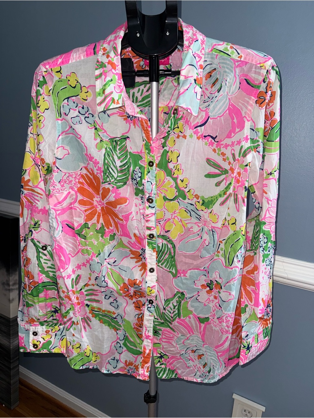 Lilly Pulitzer for Target Floral Button Down Shirt 1X Pink Green Orange Cotton